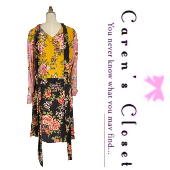 Zara Mixed Floral Long Sleeve Tie Neck Boho Chic Dress - Picture 12 of 12